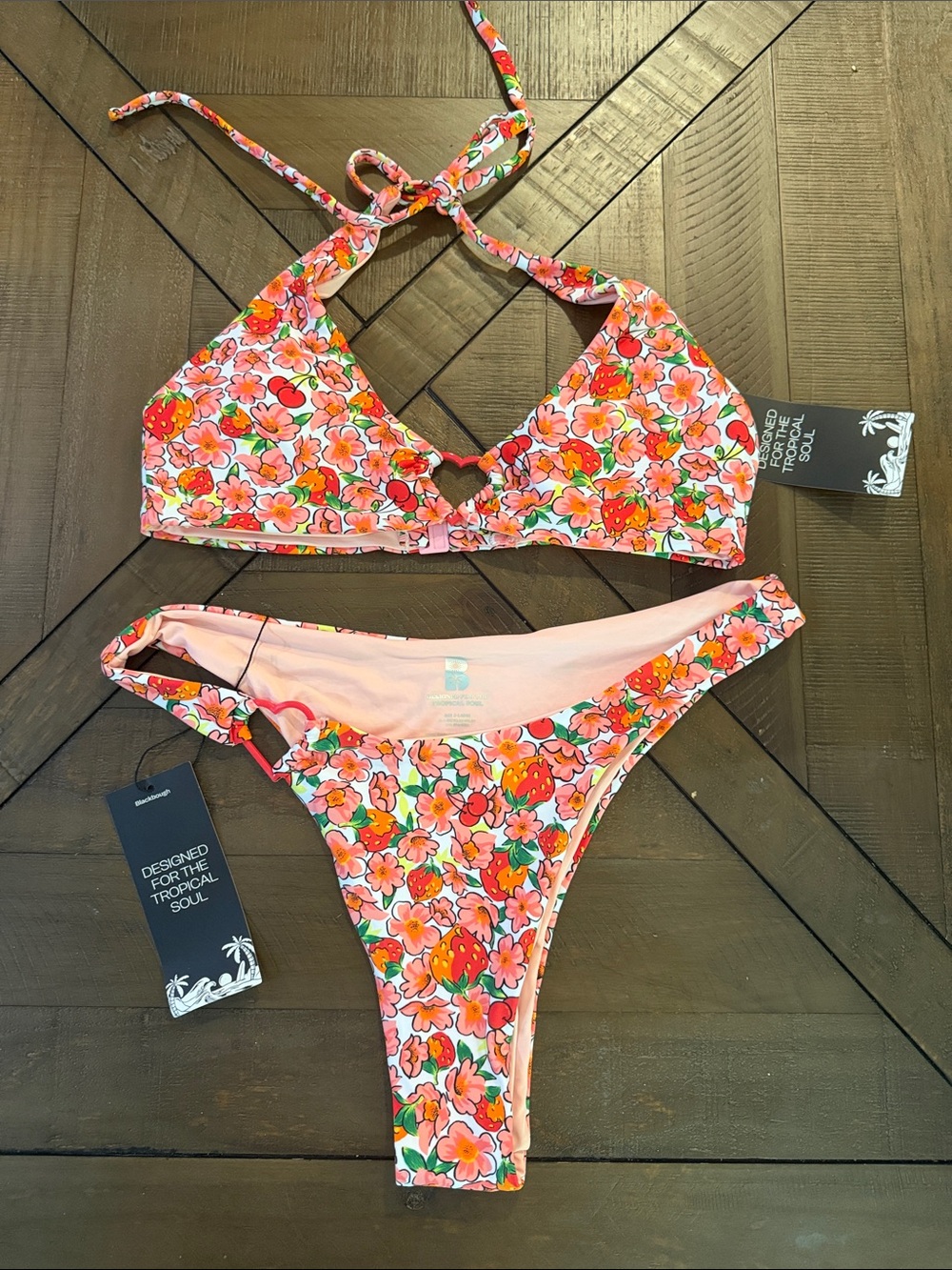 NWT Blackbough Bikini Sz L Thea Top Sz XL Cheeky Bottoms Berry Cherry Set - Picture 4 of 8